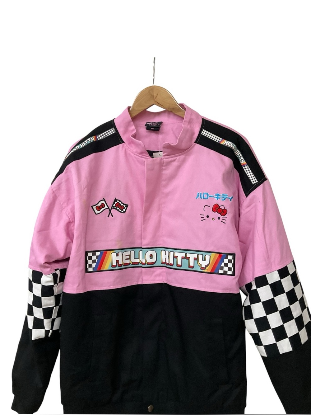 Hello Kitty Pink & Black Racing Jacket with Checkerboard Accents - Picture 2 of 9